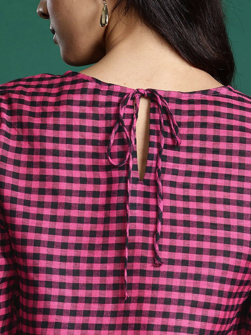 DressBerry Checked Bell Sleeves Top