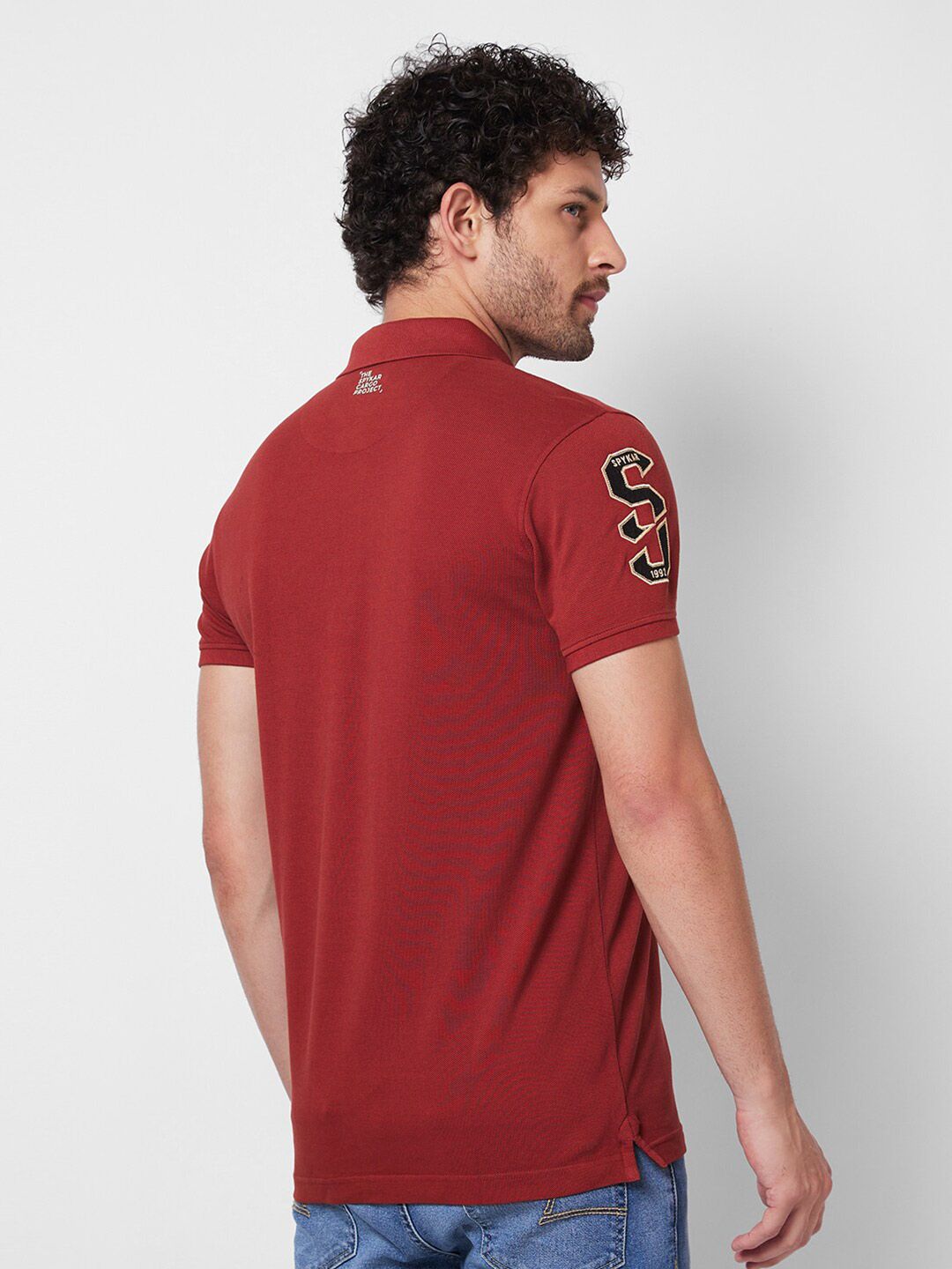 SPYKAR Typography Printed Polo Collar Slim Fit Pure Cotton T-shirt