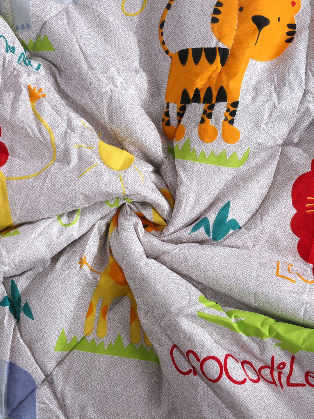 HOSTA HOMES Grey & Green Cartoon Characters Heavy Winter 210 GSM Single Bed Comforter