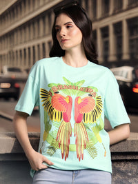 DressBerry Women Drop-Shoulder Sleeves Tropical Pure Cotton T-shirt