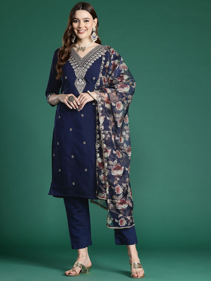 Indo Era Ethnic Motifs Embroidered Zari Kurta With Trousers & Dupatta