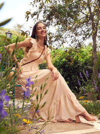 SASSAFRAS Square Neck Georgette Maxi Dress