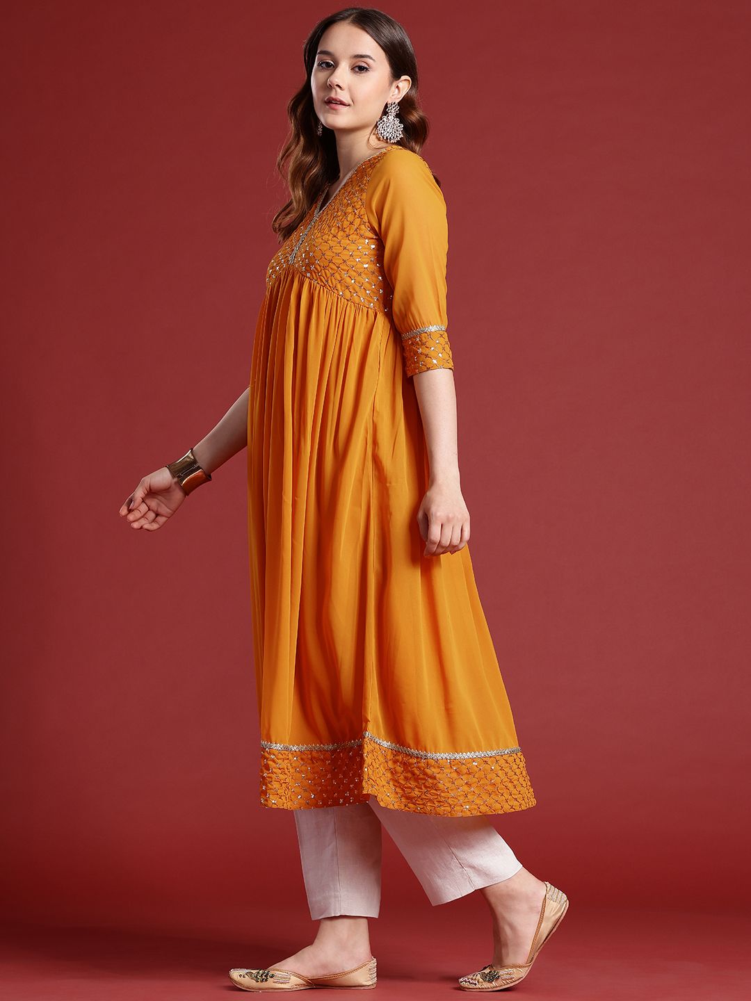 Anouk Yoke Design Sequinned A-Line Kurta