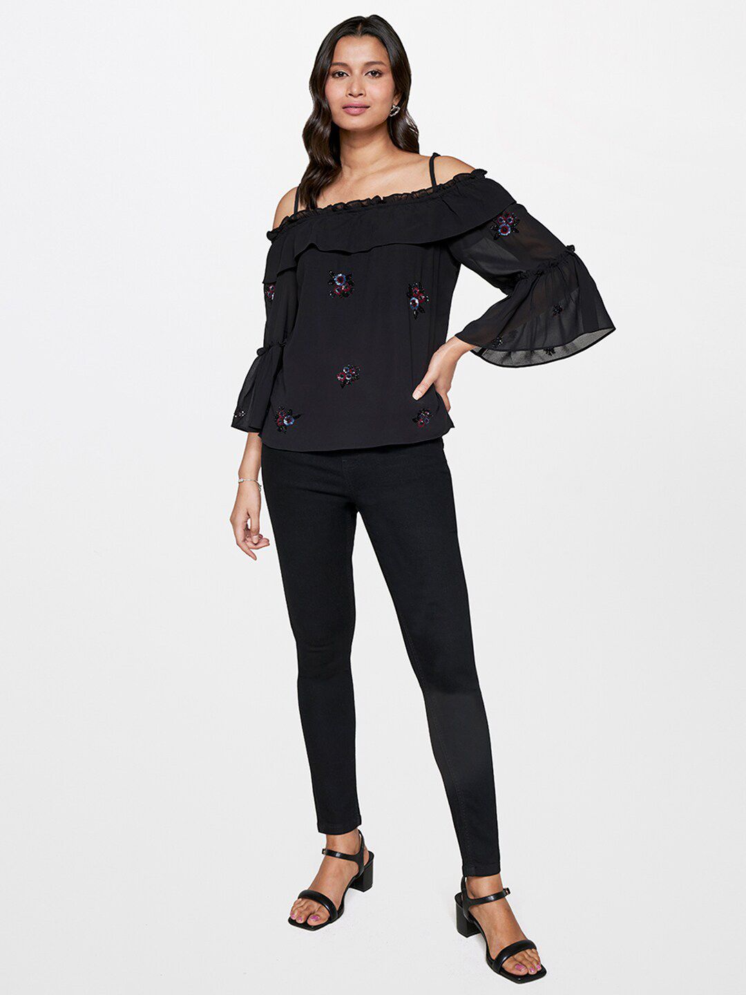 DAN Atasan Bardot Luar Bahu Dihiasi