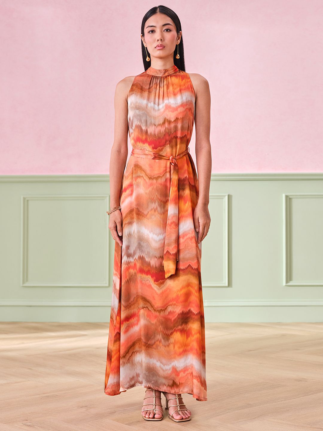 AND Printed Fit and Flare Maxi Dress