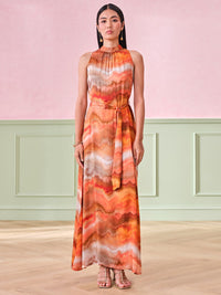 AND Printed Fit and Flare Maxi Dress