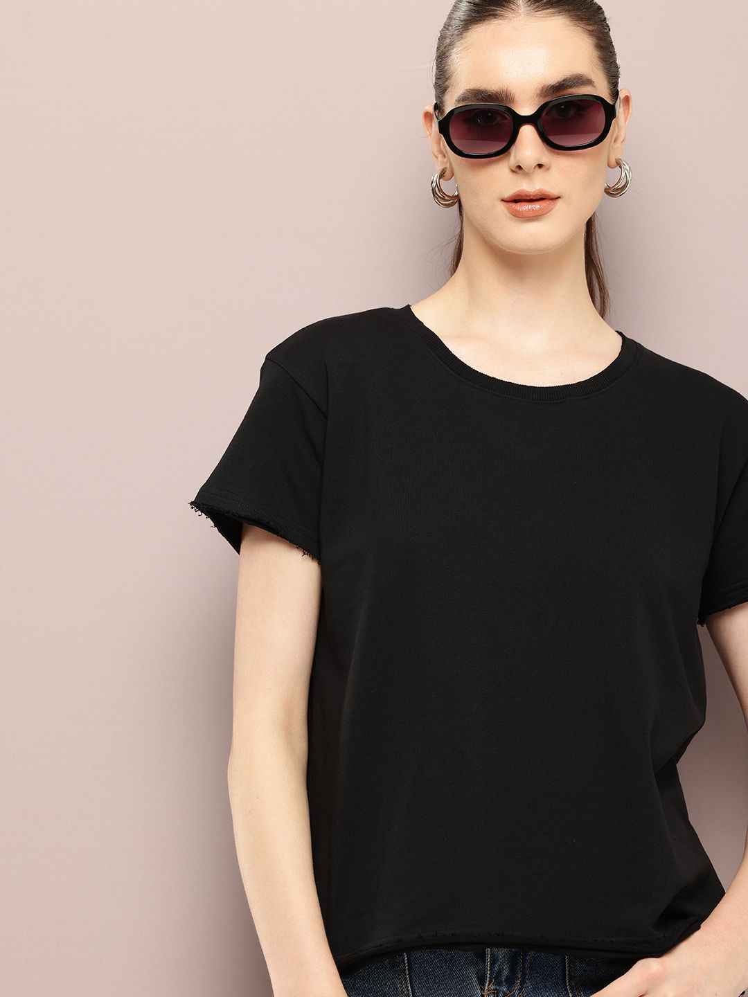 DILLINGER Women Ultra Soft Drapey Cotton Crew Neck Boxy T-Shirt