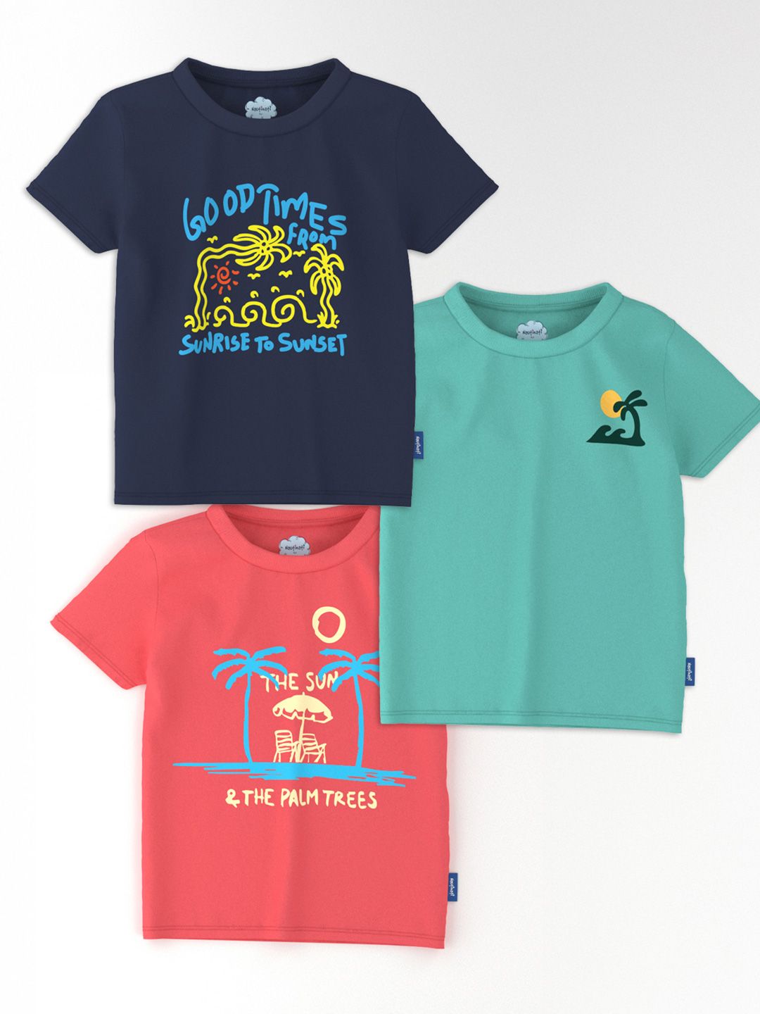 Nauti Nati Boys Pack Of 3 Graphic Printed Antimicrobial Cotton T-shirt