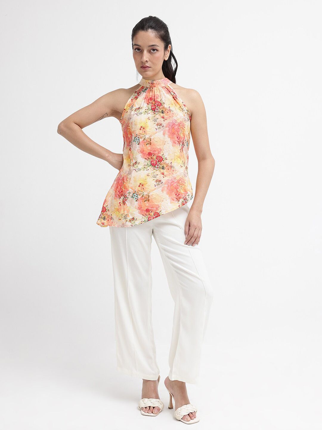 RAREISM Floral Print Halter Neck Cotton Top