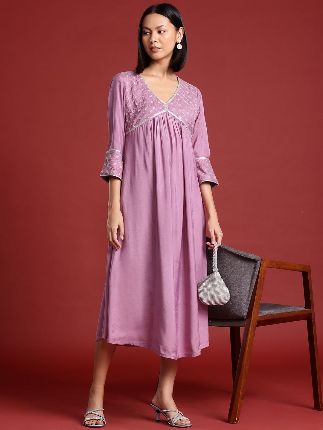 all about you Thread Work & Sequinned Yoke Design Empire Ethnic Dress