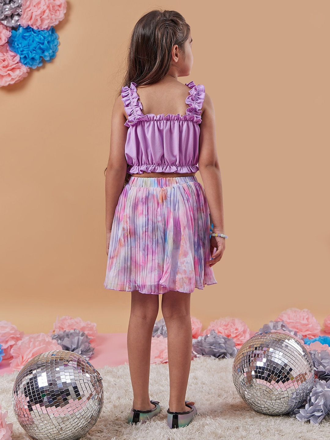 pspeaches Girls Square Neck Sleeveless Top With Skirt