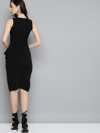 SASSAFRAS Black  One Side Frill Bodycon Dress