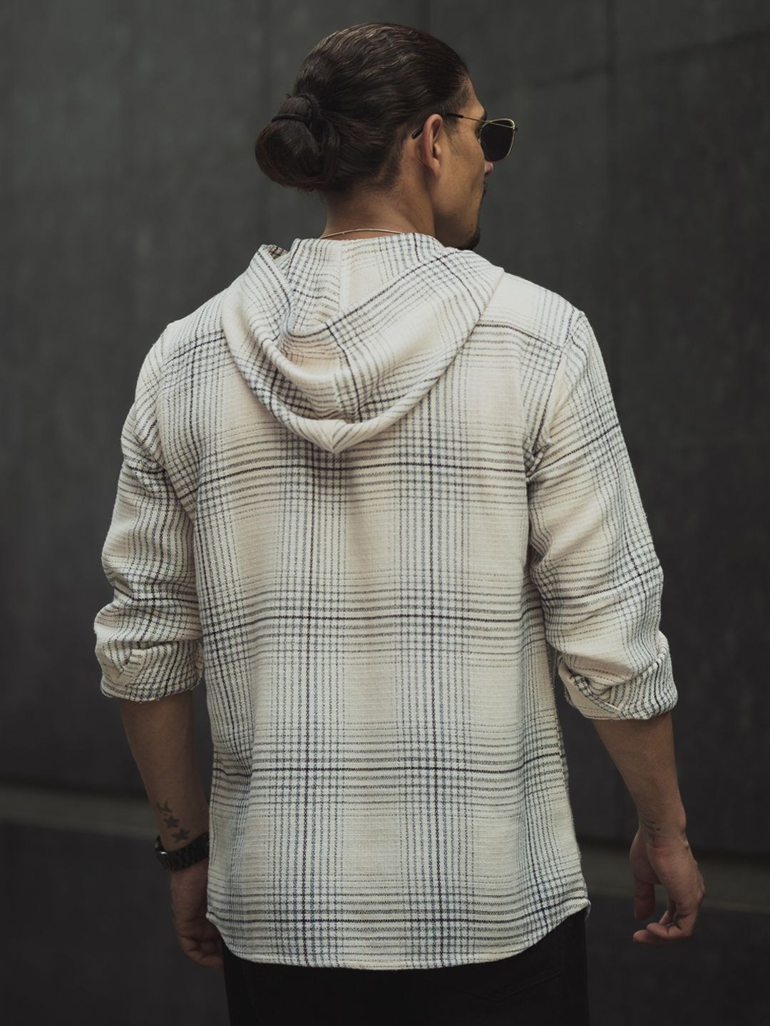 Powerlook Men Hood Tartan Checked Cotton Casual Shirt