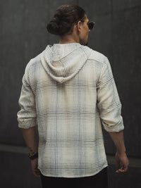 Powerlook Men Hood Tartan Checked Cotton Casual Shirt