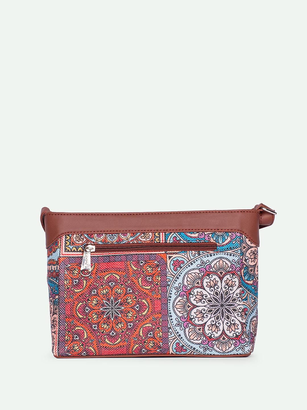 ZOUK Ethnic Motifs Printed Structured Sling Bag