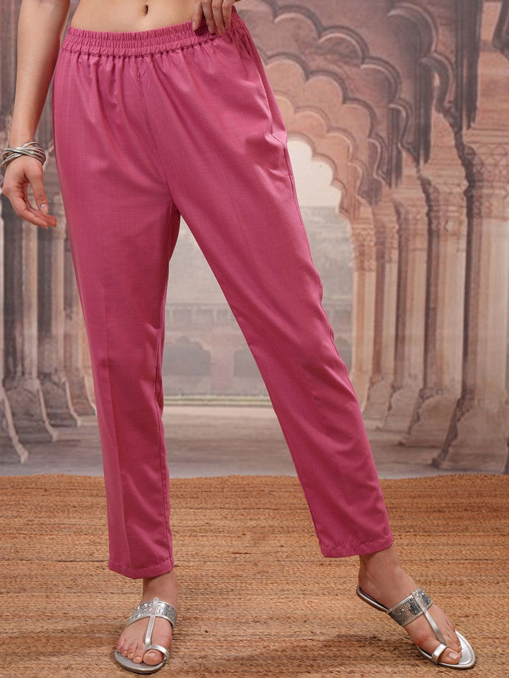 Vishudh Rose Embroidered Straight Kurta with Trouser & Dupatta