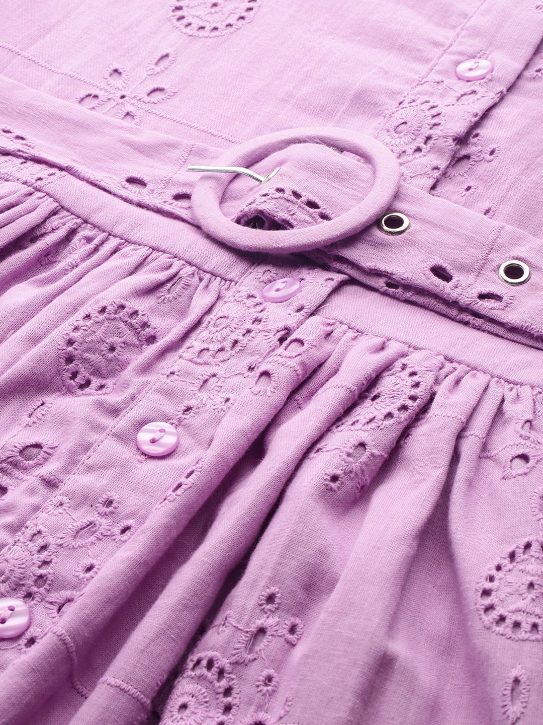 all about you Pure Cotton Schiffli A-Line Dress with Belt