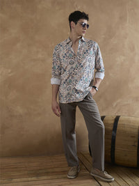 DENNISON Beige Floral Printed Shirt