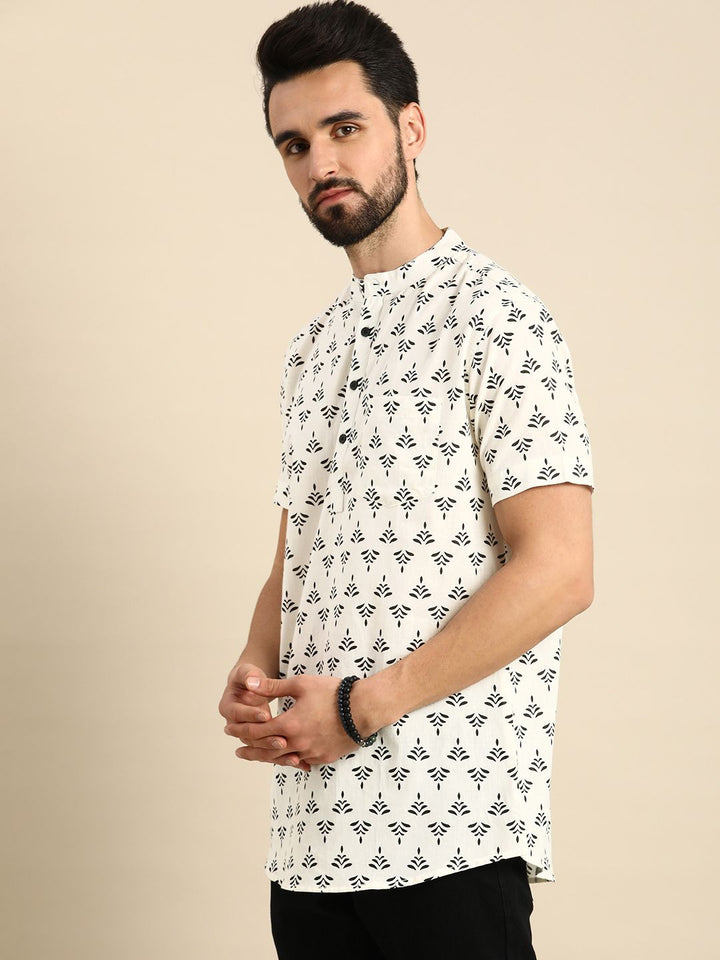 Anouk Men White & Black Ethnic Motifs Printed Short Kurta