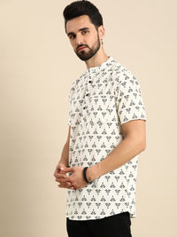 Anouk Men White & Black Ethnic Motifs Printed Short Kurta