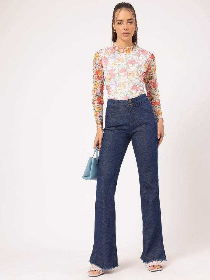 DressBerry Women Distressed Darling Frayed Hem Bootcut Jeans