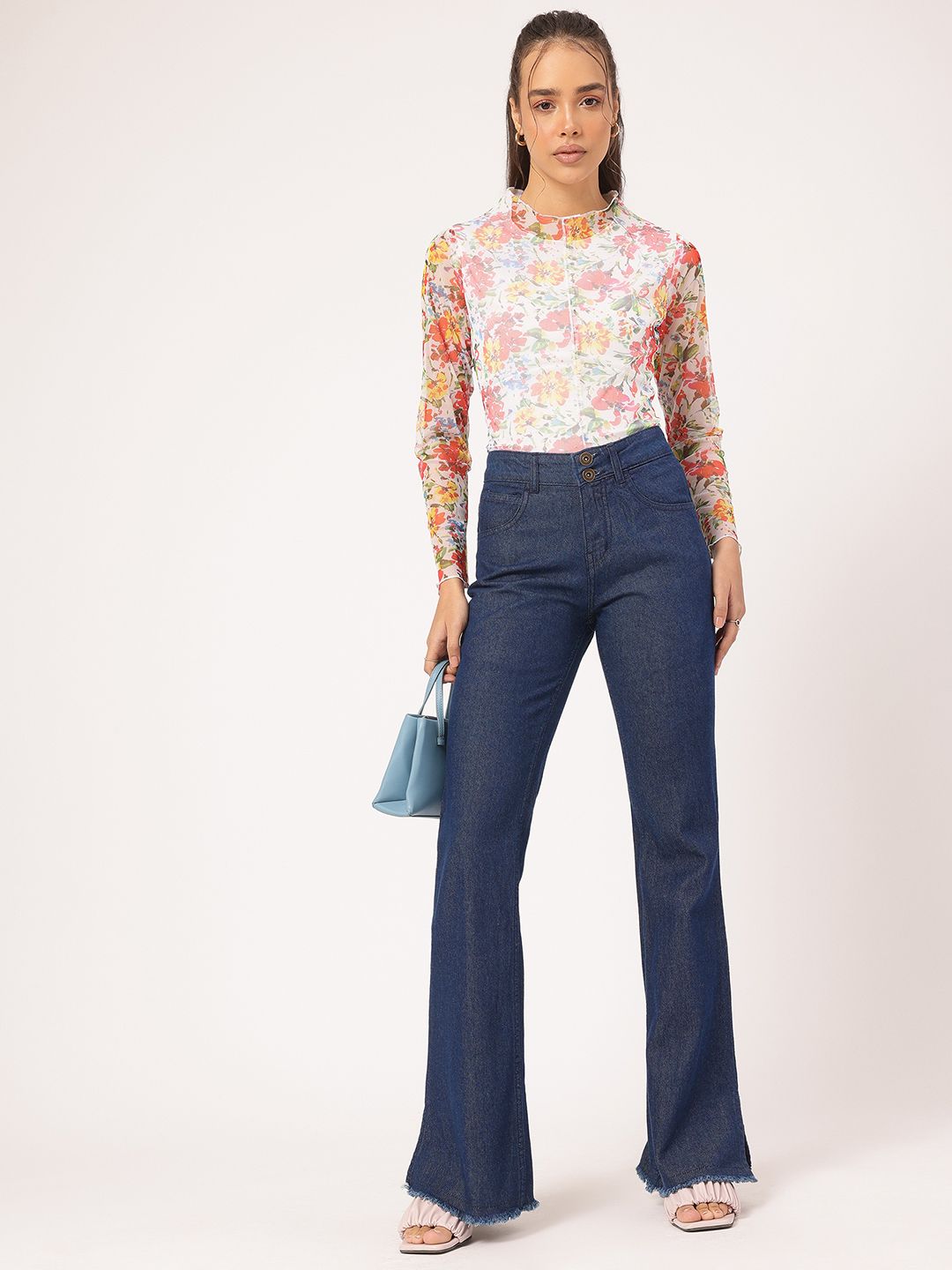 DressBerry Women Distressed Darling Frayed Hem Bootcut Jeans