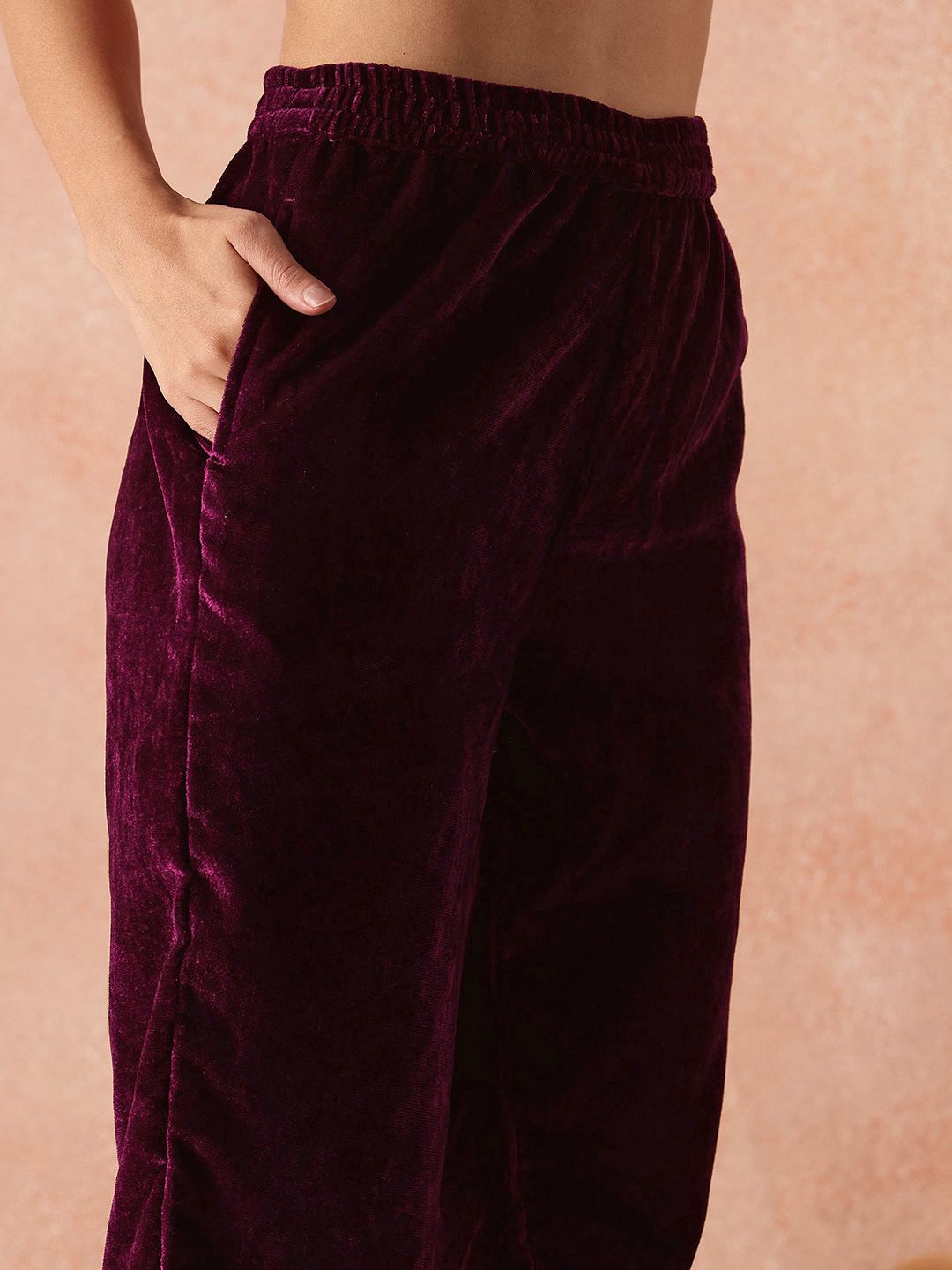 all about you Velvet Finish Floral Embroidered Gotta Patti Kurta with Trousers