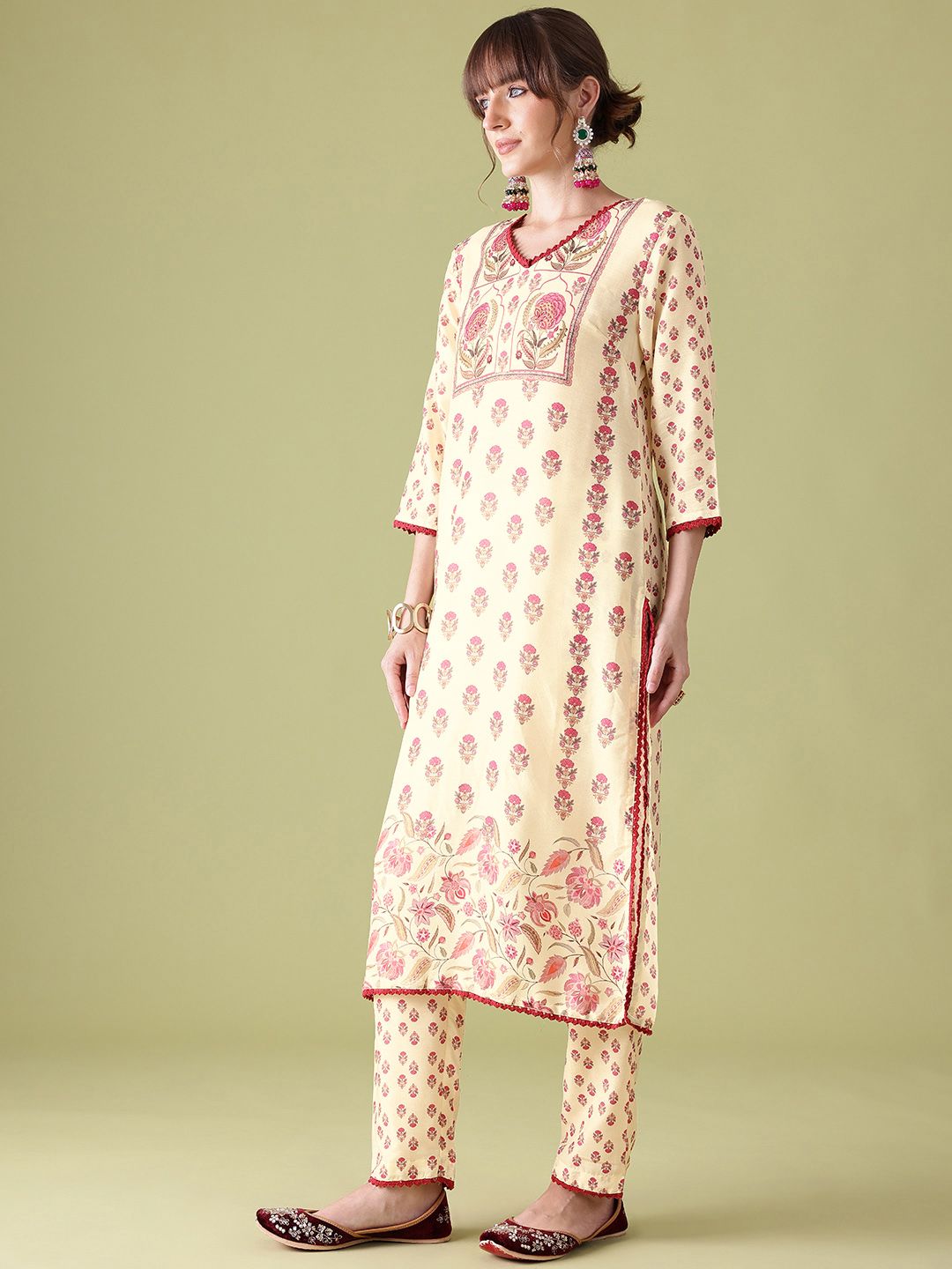 Anouk Indie Floral Print Kurta with Trousers & With Dupatta