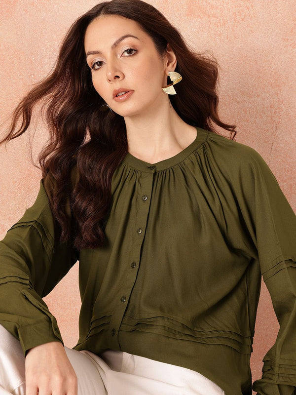 all about you Pin Tucks Raglan Sleeves Casual Shirt