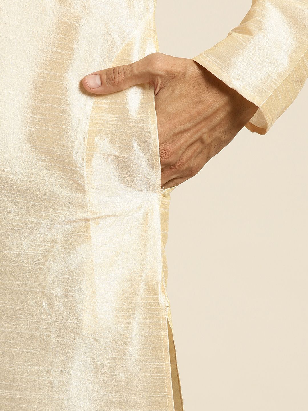 SOJANYA Kurta Lurus Pepejal Berwarna Krim Lelaki