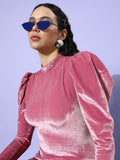 STREET 9 Women Pretty Pink Solid Velvet Dress