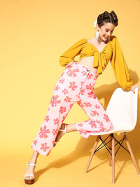 Athena Women Pretty Pink Floral Graduated Flared Trousers