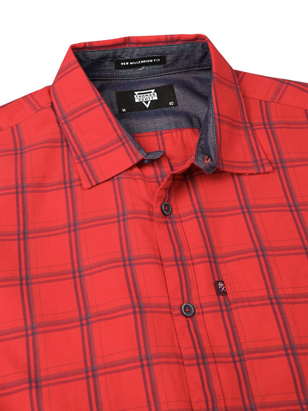 Thomas Scott Slim Fit Checked Spread Collar Long Sleeves Cotton Casual Shirt