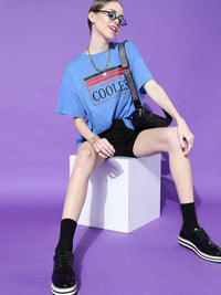 STREET 9 Women Blue Printed Oversize T-shirt