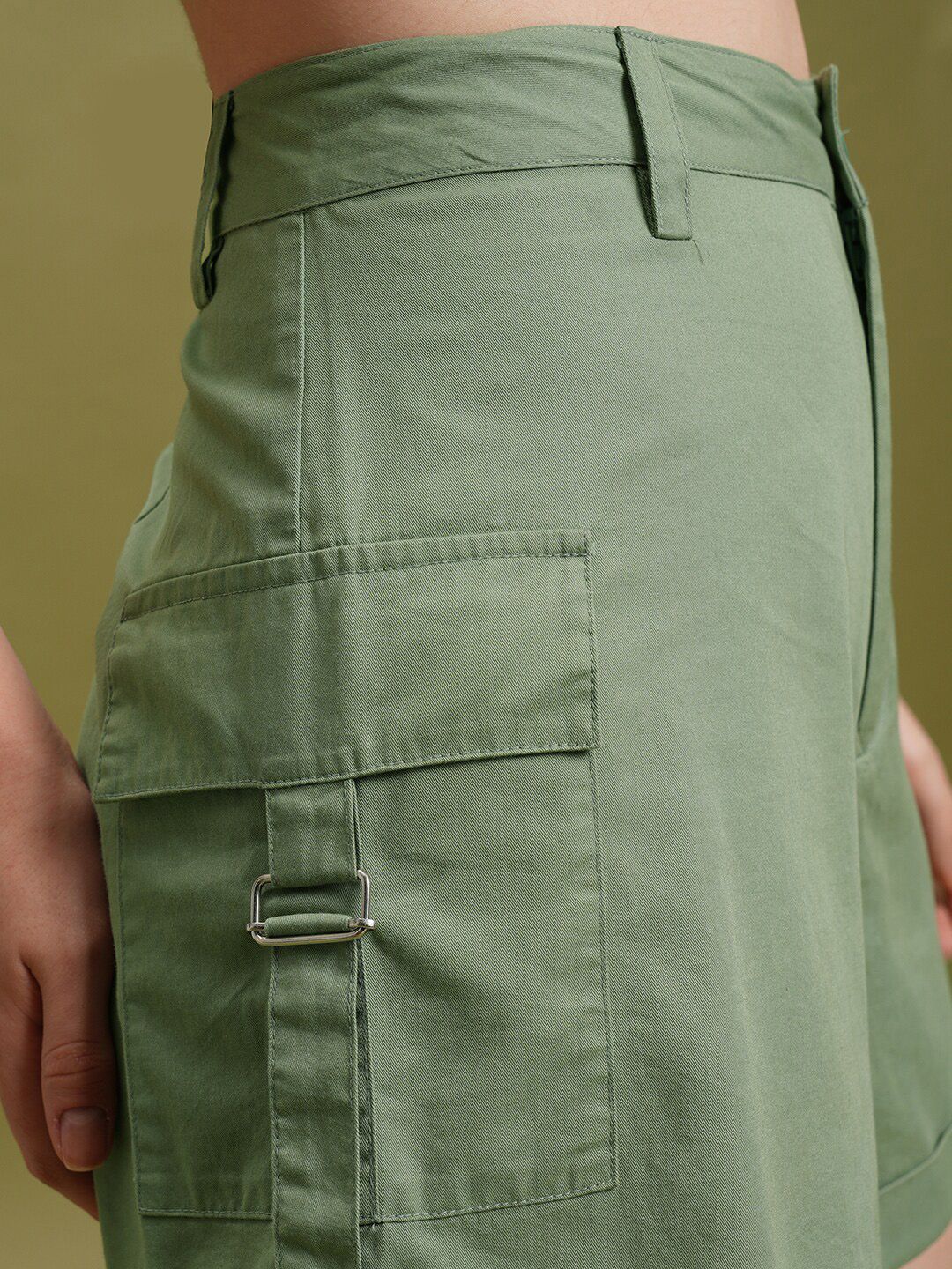 Tokyo Talkies Women Green Mid Rise Capton Shorts