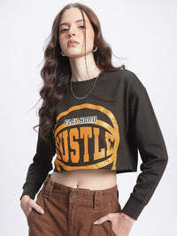 DressBerry Hustle Hard Printed Crop Sweatshirt