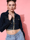 STREET 9 Women Blue Solid Crop Denim Jacket