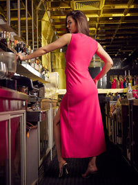 Athena Fuchsia Embellished Cut-Outs Detail Sheath Midi Dress