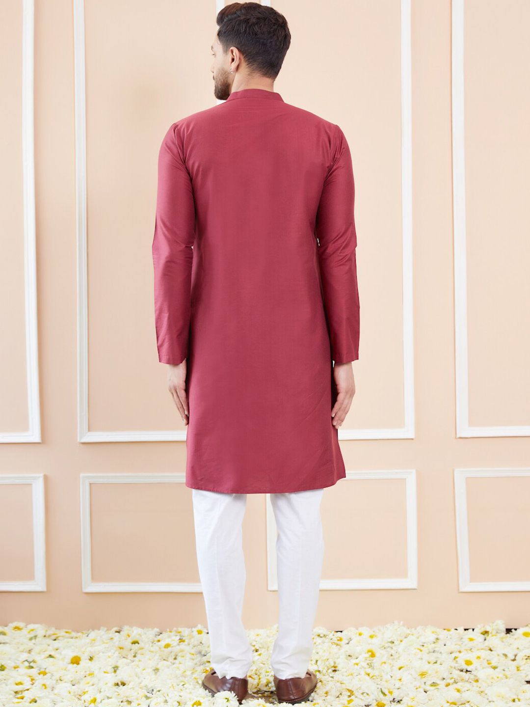 See Designs Mandarin Collar Long Sleeves Thread Work Cotton Kurta