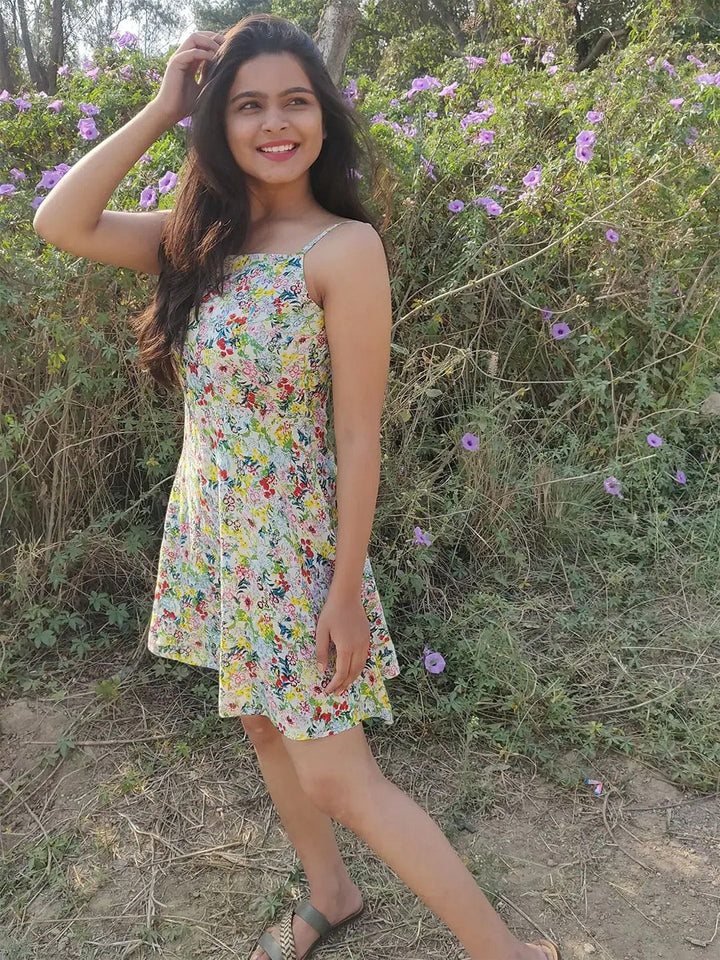 Berrylush Multicoloured Floral Printed Fit and Flare Dress