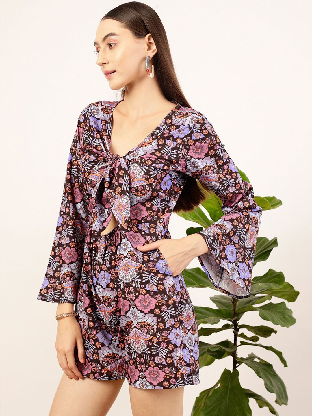 STREET 9 Floral Printed Tie Up Neck Jumpsuit
