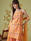 Anouk Ethnic Motifs Printed Lace Inserts Kurta with Sharara & With Dupatta