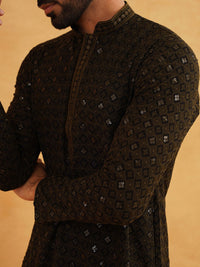 SOJANYA Ethnic Motifs Embroidered Mandarin Collar Sequined Pure Cotton Straight Kurta