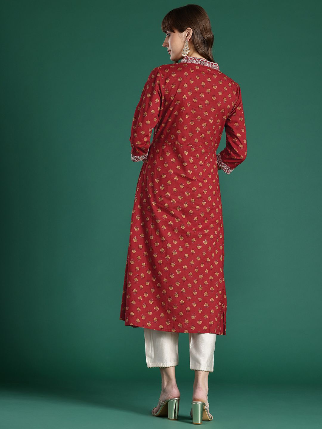 Indo Era Ethnic Motifs Embroidered Mirror Work Pure Cotton Kurta