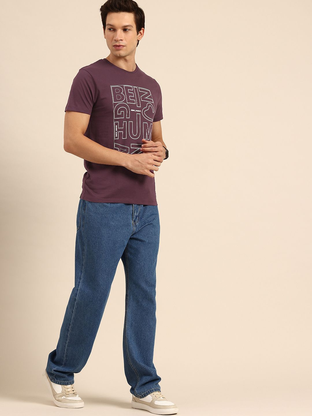 Being Human Pure Cotton Brand Logo Printed Slim Fit T-shirt