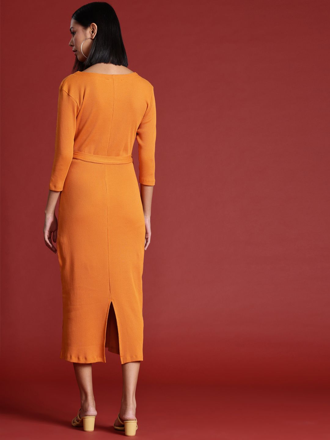 all about you Pure Cotton Ribbed Midi Dress with Belt