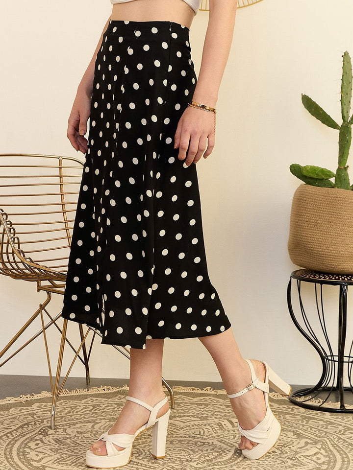 Berrylush Polka Dots Printed High Rise A-line Midi Skirt