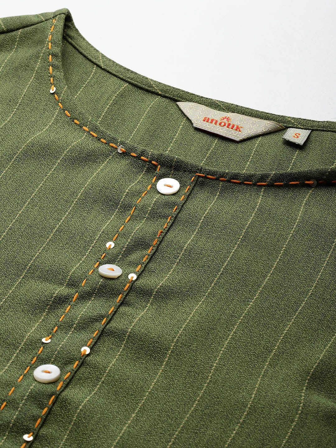 Anouk Striped Sequined Straight Kurta