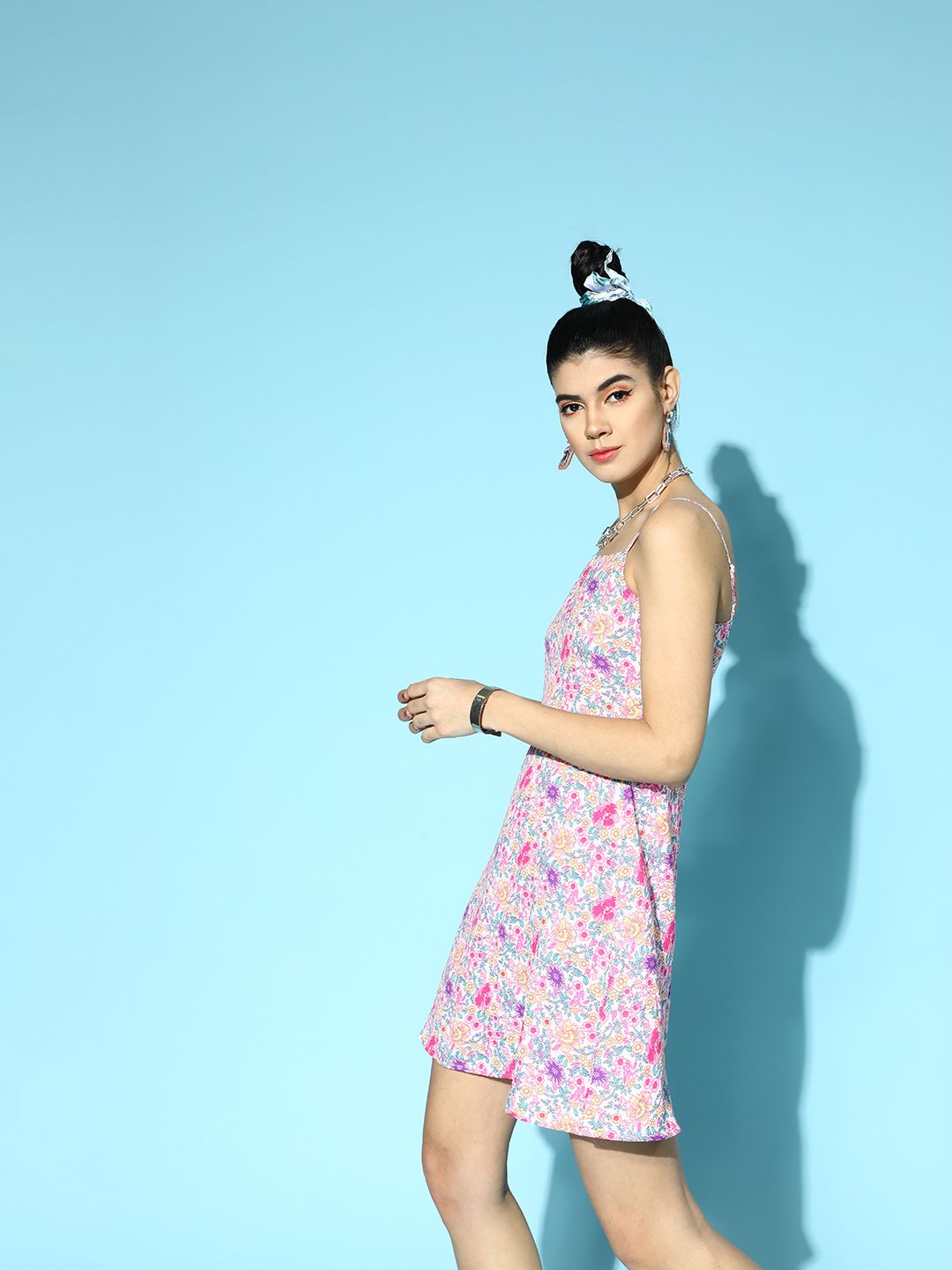 Berrylush Women Pink Tribal Romantic Florals Dress