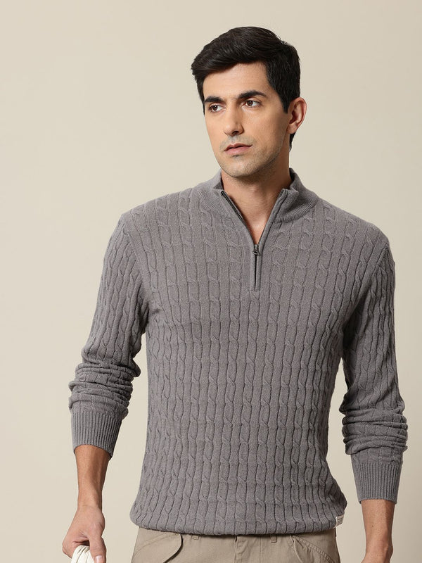 Mr Bowerbird Mock Collar Cable Knit Pullover Sweater